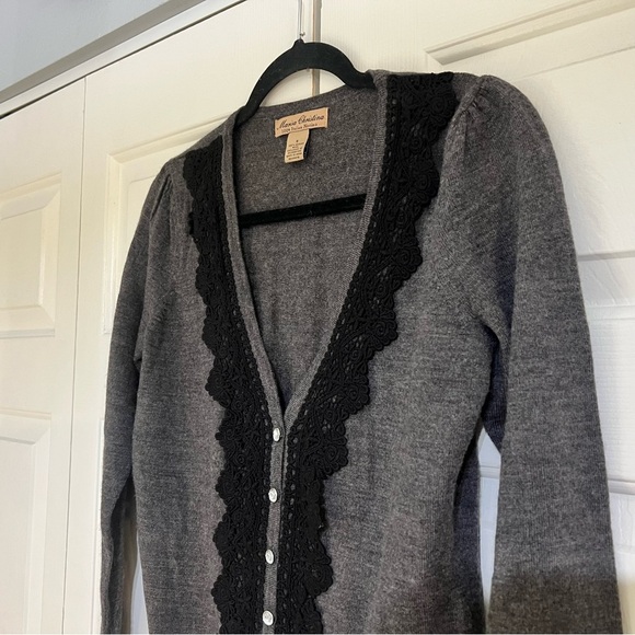 Marisa Christina Merino Wool Grey Gray Button Front Cardigan Size Small Lace - Picture 2 of 6